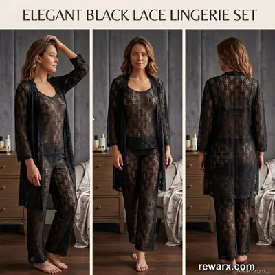Luxury 3 Pcs TransparentNighty (Gown Inner Trouser)/ Net Lace ComfortableAnd Lightweight Lingerie Set