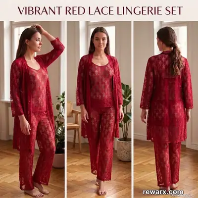 Luxury 3 Pcs TransparentNighty (Gown Inner Trouser)/ Net Lace Comfortable And Lightweight Lingerie Set