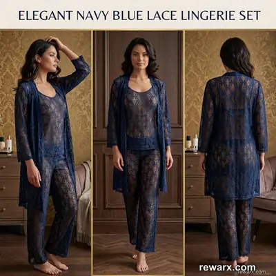 Luxury 3 Pcs TransparentNighty (Gown Inner Trouser)/ Net Lace Comfortable And Lightweight Lingerie Set