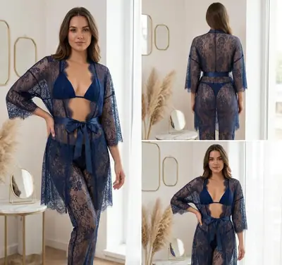 4 Pcs Net Lace Comfortable And Lightweight Lingerie Set / Transparent Nighty (Gown Bra Panty Trouser)