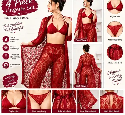 4 Pcs Net Nighty Set For Women / Transparent Lingerie Set