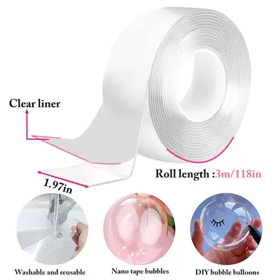 Only Nano Tape Nano Tape Balloon – Nano Tape Plastic Bubbles Balloon, Two Sided Tape for with DIY Craft, Birthday Party & Pool Party | 1 Nano Tape Roll 3m Length 1 Inch Width Double Sided Tape (Use Hot Air to Soften & Make Unlimited DIY Craft) thumbnail 2