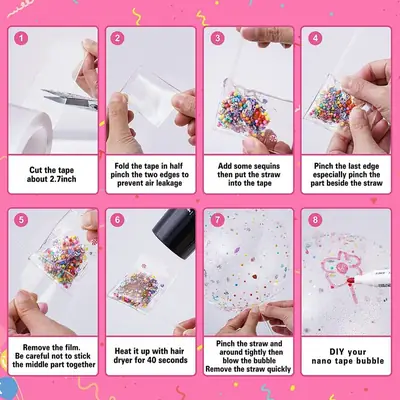 Only Nano Tape Nano Tape Balloon – Nano Tape Plastic Bubbles Balloon, Two Sided Tape for with DIY Craft, Birthday Party & Pool Party | 1 Nano Tape Roll 3m Length 1 Inch Width Double Sided Tape (Use Hot Air to Soften & Make Unlimited DIY Craft) thumbnail 3