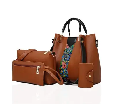 Women's Faux Leather Textured Hand Bag Set