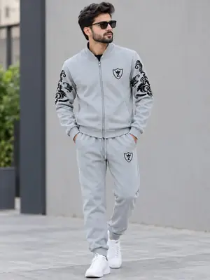 2 Pcs Men's Fleece Printed Zipper Track Suit