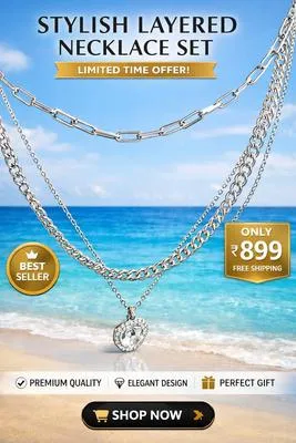 3 Layered Silver Plated Zircon Chain Necklace