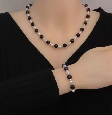 Beaded Silver Plated Pearl Necklace And Bracelet Set thumbnail 2
