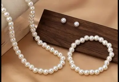 Beaded Silver Plated Pearl Necklace And Bracelet Set thumbnail 3