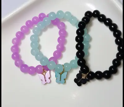 3 Pcs Pearl Stone Acrylic Plated Pearl Plain Bangle thumbnail 3