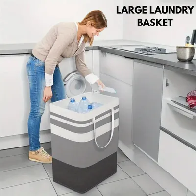 Multicolor Foldable Laundry Basket 20x12" Durable Non-Woven thumbnail 2