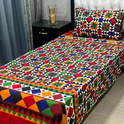 4 Pcs Crystal Cotton Printed Single Bedsheet