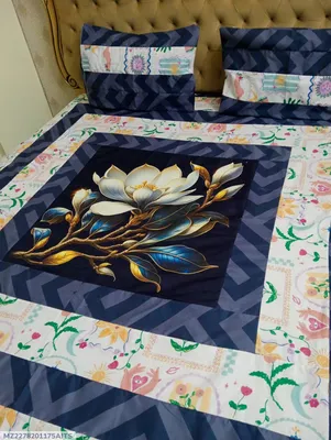 Cotton Patchwork Blue Bedsheet Set Double Bed 3 Pcs thumbnail 1