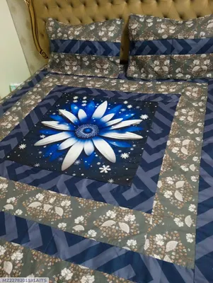 Cotton Patchwork Blue Double Bed Sheet Set with Pillow Covers thumbnail 1