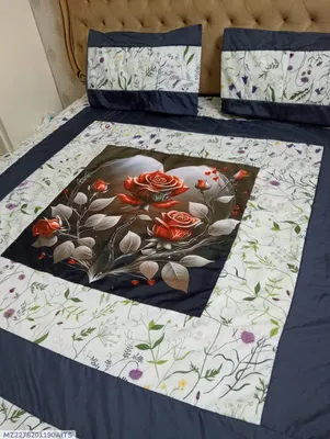 Cotton Patchwork Blue Rose Bedsheet Set Double Bed thumbnail 1