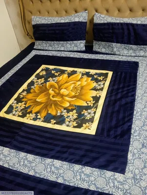 Blue Patchwork Cotton Bedsheet Set Double Bed 3 Pcs thumbnail 1