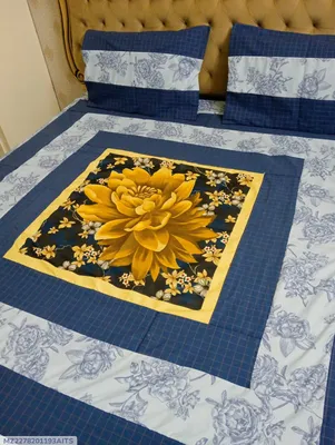 Blue Floral Patchwork Cotton Bedsheet Set for Double Bed thumbnail 1