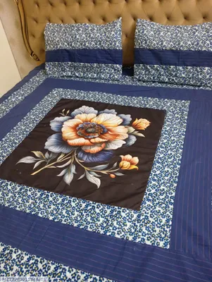 Cotton Patchwork Blue Bedsheet Set Double Bed 3 Pcs thumbnail 1