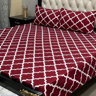 Red Crystal Cotton Double Bedsheet Set 3 Pcs thumbnail 1