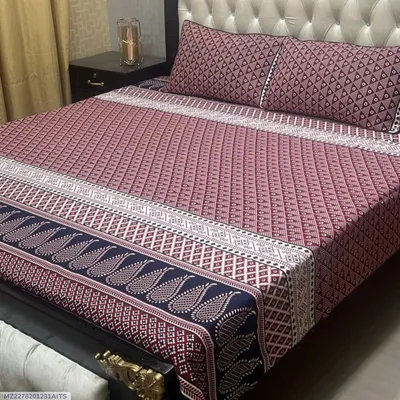 Crystal Cotton Printed Double Bedsheet Set Multicolor 3 Pcs thumbnail 1