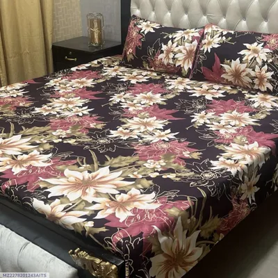 Crystal Cotton Printed Double Bedsheet Black 3 Pcs Set thumbnail 1