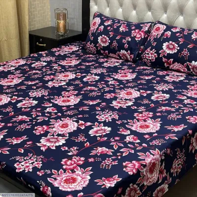 Crystal Cotton Printed Blue Double Bedsheet Set 3 Pcs thumbnail 1