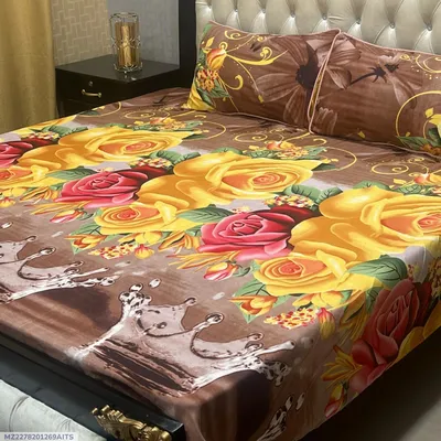 Crystal Cotton Printed Double Bedsheet Set Peach 3 Pcs thumbnail 1