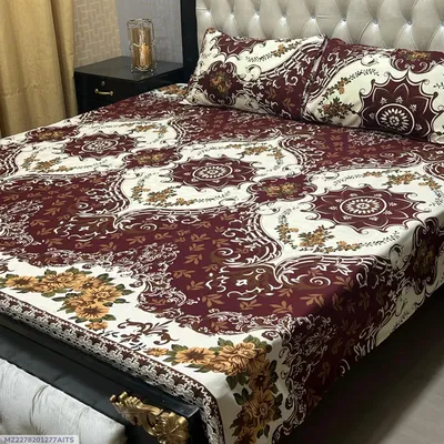 Maroon Crystal Cotton Double Bedsheet Set 3 Pcs thumbnail 1