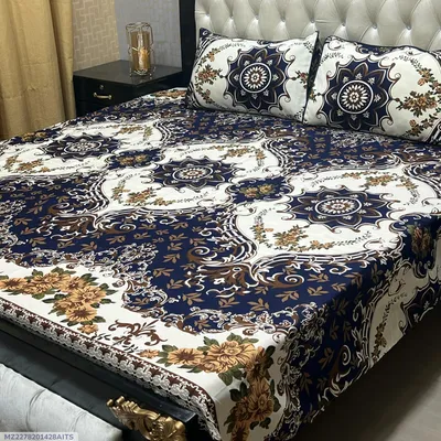 3 Pcs Crystal Cotton Printed Double Bedsheet thumbnail 1