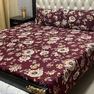 Crystal Cotton Printed Double Bedsheet Set Red 3 Pcs thumbnail 1