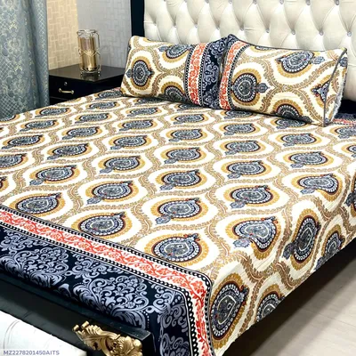3 Pcs Crystal Cotton Printed Double Bedsheet thumbnail 1