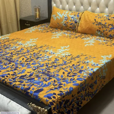 3 Pcs Crystal Cotton Printed Double Bedsheet thumbnail 1