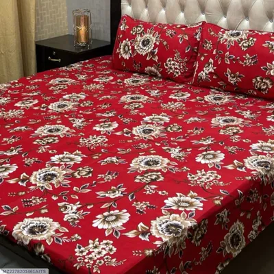 3 Pcs Crystal Cotton Printed Double Bedsheet thumbnail 1