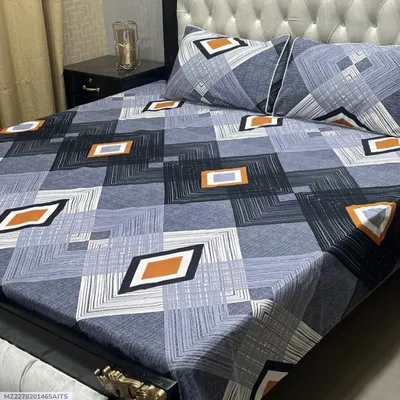 3 Pcs Crystal Cotton Printed Double Bedsheet thumbnail 1