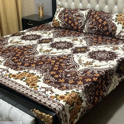 3 Pcs Crystal Cotton Printed Double Bedsheet thumbnail 1