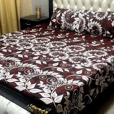 3 Pcs Crystal Cotton Printed Double Bedsheet
