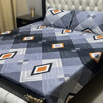3 Pcs Crystal Cotton Printed Double Bedsheet
