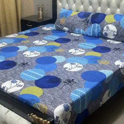3 Pcs Crystal Cotton Printed Double Bedsheet