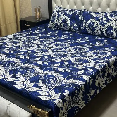 3 Pcs Crystal Cotton Printed Double Bedsheet