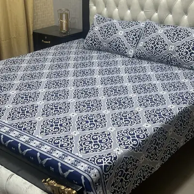 3 Pcs Crystal Cotton Printed Double Bedsheet
