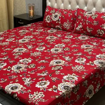 3 Pcs Crystal Cotton Printed Double Bedsheet