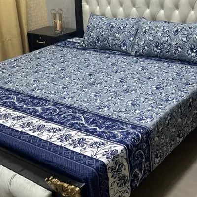 3 Pcs Crystal Cotton Printed Double Bedsheet