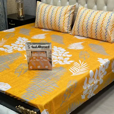 3 Pcs Cotton Salonica Printed Double Bedsheet