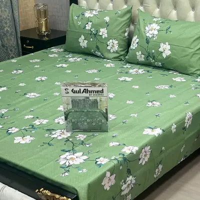 3 Pcs Cotton Salonica Printed Double Bedsheet