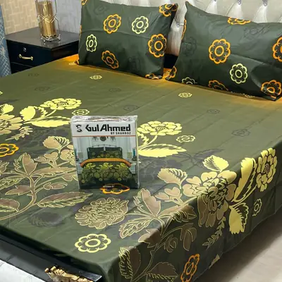 3 Pcs Cotton Salonica Printed Double Bedsheet