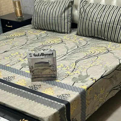 3 Pcs Cotton Salonica Printed Double Bedsheet