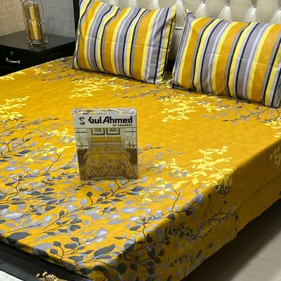 3 Pcs Cotton Salonica Printed Double Bedsheet