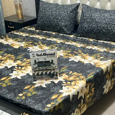 3 Pcs Cotton Salonica Printed Double Bedsheet