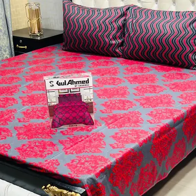 3 Pcs Cotton Salonica Printed Double Bedsheet