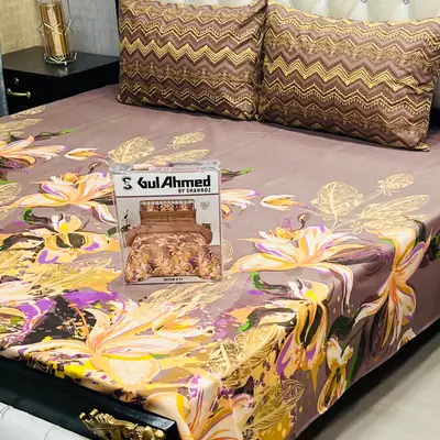 3 Pcs Cotton Salonica Printed Double Bedsheet