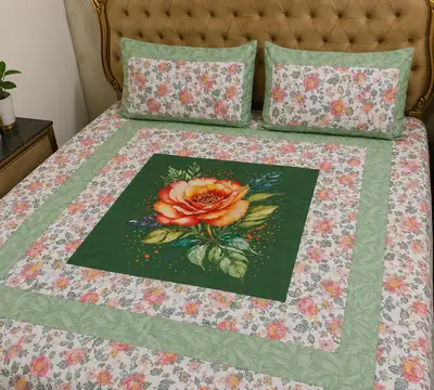 3 Pcs Cotton Patchwork Double Bedsheet